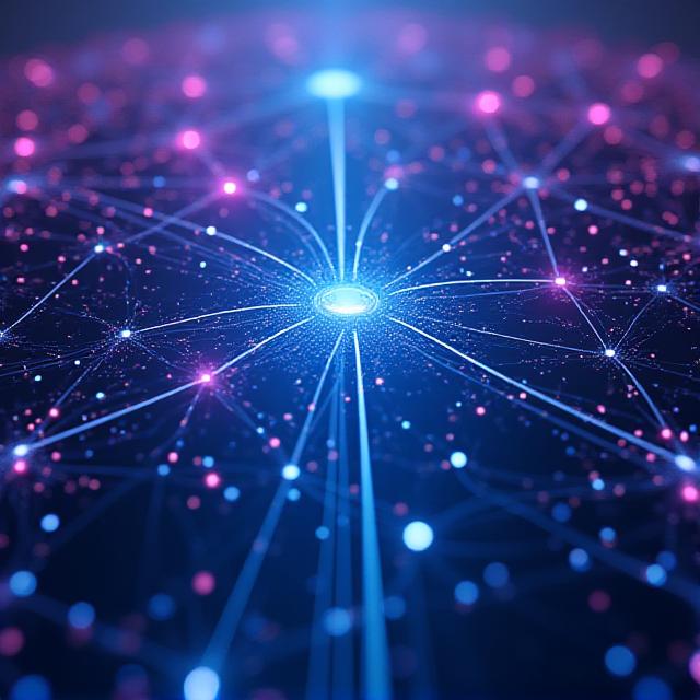 Abstract neural network visualization on industrial metallic background